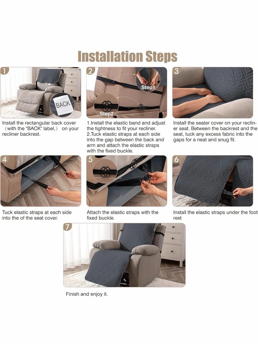 Genina Waterproof Oversized Quilted Recliner Cover 28'' / Dark Grey
